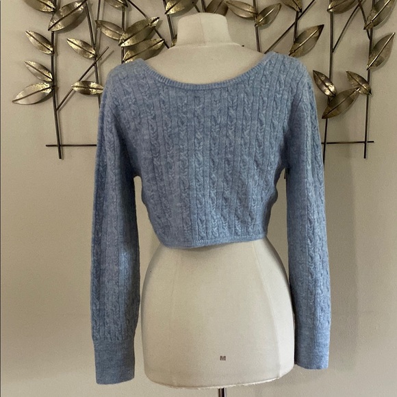 Blue Cropped Cable Knit Women's Sweater - Picture 3 of 4
